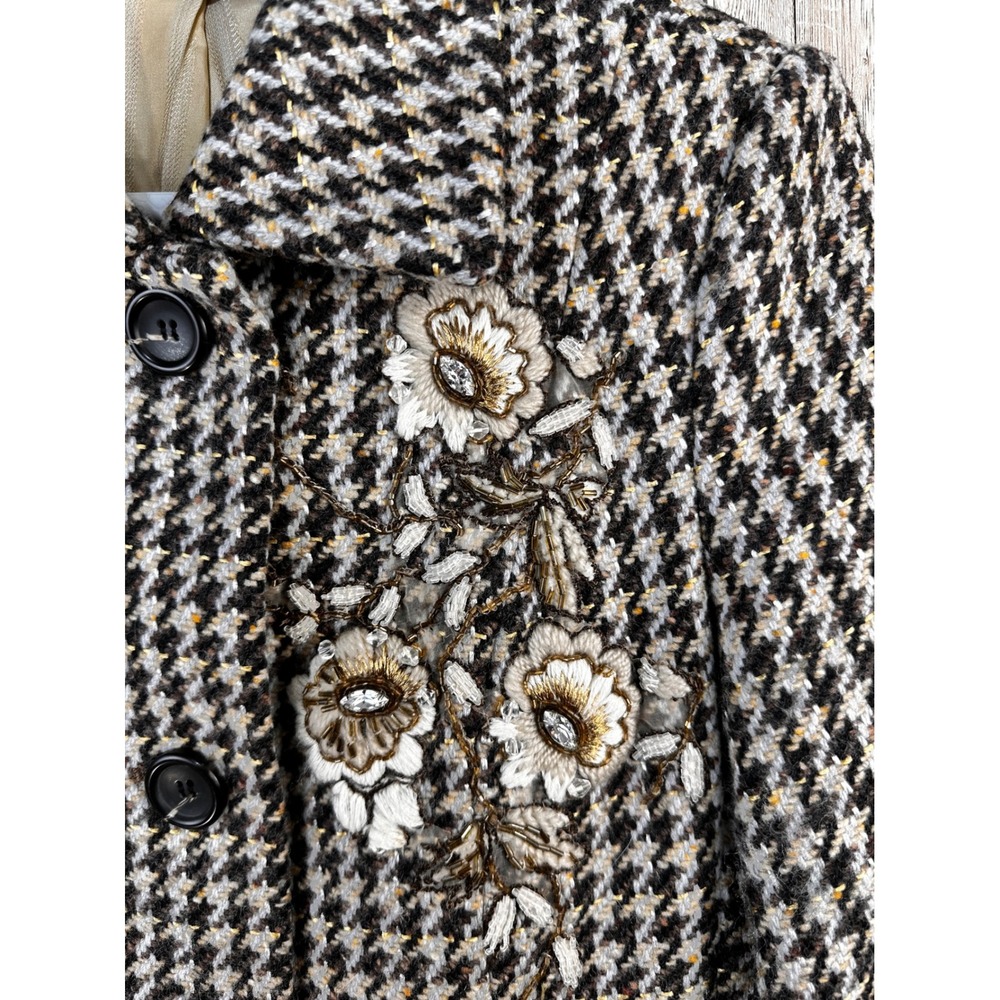 Express Design Studio Tweed Womans 3/4 Coat Floral‎ Embellished Beaded size XS - Picture 4 of 9